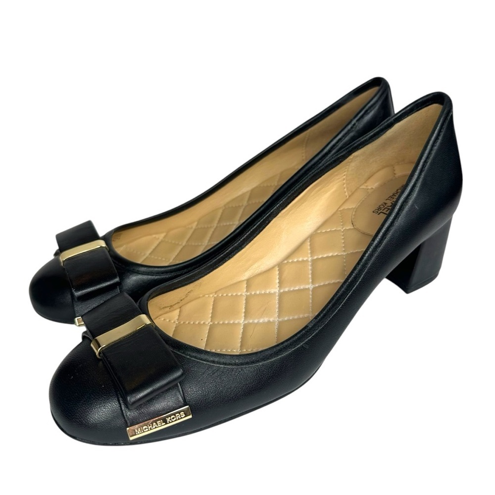 Michael Michael Kors  Leather Black Kiera Quilted Bow Heeled Pumps Size 9